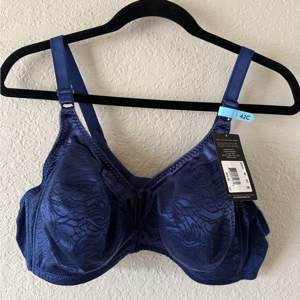 NWT Bali Classic Support Bra 42C Navy Blue Floral Texture Stretch Comfort